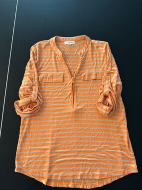 Calvin Klein Orange and Light Gray Striped Zip Pullover
